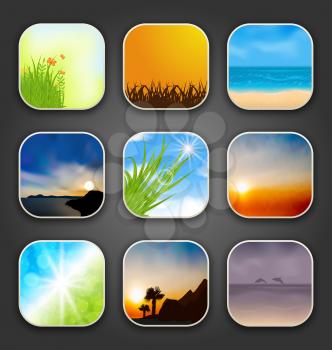 Illustration natural landscapes for the app icons - vector