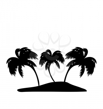 Illustration tropical island with palm trees silhouette - vector