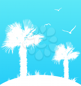 Illustration summer background with palm trees and seagulls - vector