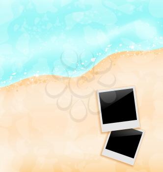 Illustration beach background with set photo frames - vector