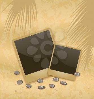 Illustration photo card on sand background, old style - vector