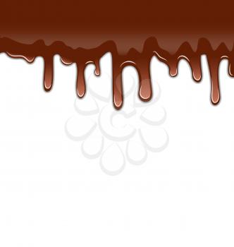 Illustration melted chocolate syrupy drips isolated on white background, sweet dessert - vector