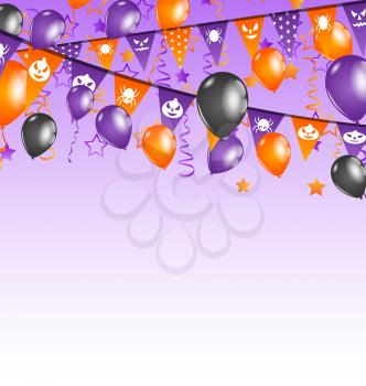 Illustration Halloween background with hanging flags and balloons - vector