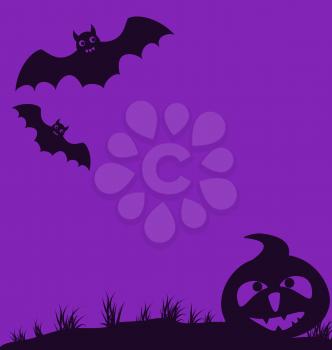 Illustration Halloween background with pumpkin and bats - vector