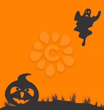 Illustration Halloween background with pumpkin and ghost - vector