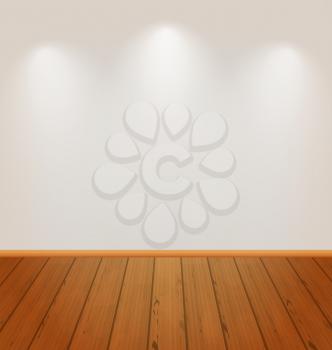 Illustration empty wall with light and wooden floor - vector