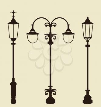 Illustration set of vintage various forged lampposts - vector