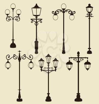 Illustration set of vintage various ornamental streetlamps - vector