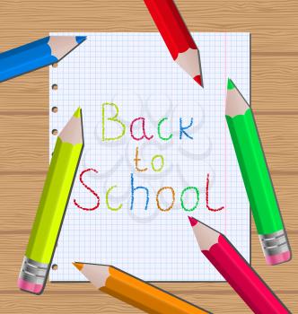 Illustration back to school message with pencils on paper sheet background - vector