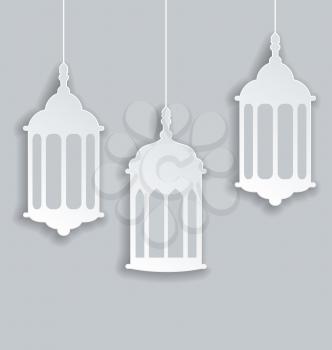 Illustration paper Arabic lamp with shadow for Ramadan Kareem - vector