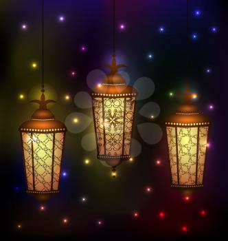 Illustration set Arabic lamps for holy month of muslim community Ramadan Kareem - vector