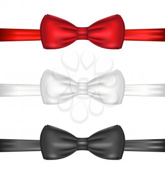 Illustration set realistic red, white and black bow ties, isolated on white background - vector