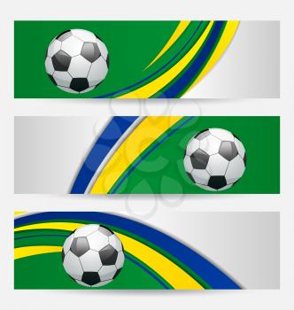 Illustration set football cards in Brazil flag colors - vector