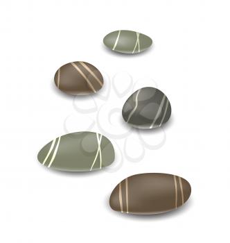 Illustration sea pebbles collection with shadows on white background - vector