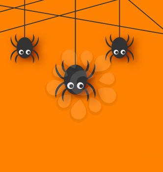 Illustration cute funny spiders and cobweb - vector