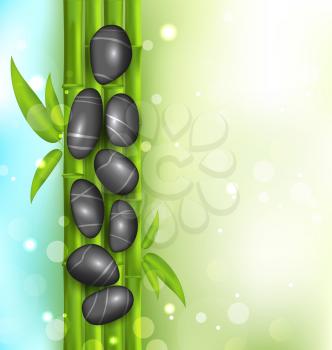 Illustration spa therapy background with bamboo and stones - vector