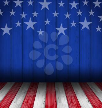 Illustration USA style background, empty wooden table - vector