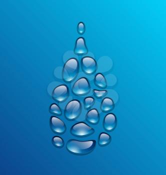 Illustration water drop made from drops on blue background - vector