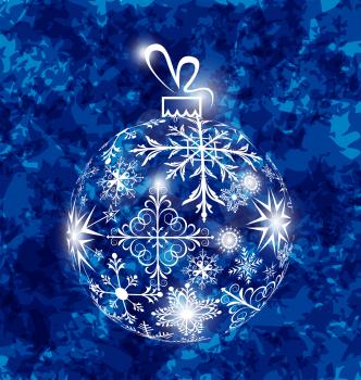 Illustration Christmas ball made in snowflakes on grunge background - vector