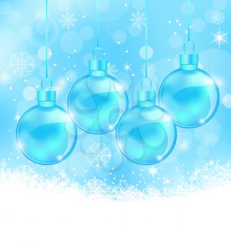 Illustration winter snowflakes background with Christmas glass balls - vector