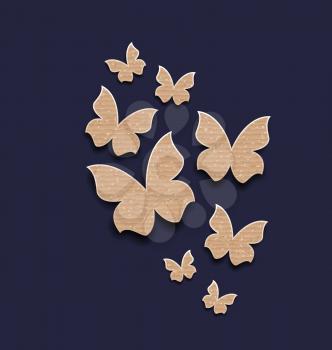Illustration dark background with butterflies made in carton paper - vector