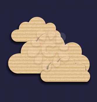 Illustration carton paper clouds isolated on dark background - vector