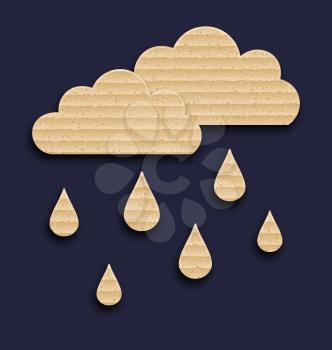 Illustration paper clouds with rain drops, carton texture - vector