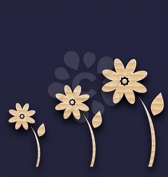 Illustration abstract glade with paper flowers, carton texture - vector