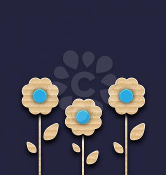 Illustration abstract glade with paper flowers, carton texture - vector