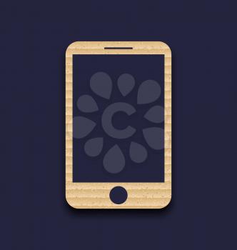 Illustration abstract carton paper mobile phone with shadow, isolated on dark background -  vector