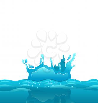 Illustration splash and crown on rippled water surface - vector