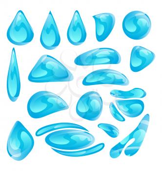 Illustration set different water drops isolated on white background - vector