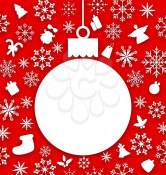 Illustration Christmas paper hanging ball as a postcard - vector
