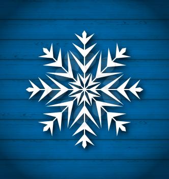 Illustration geometric snowflake on wooden background - vector