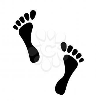 Illustration black human footprints isolated on white background - vector