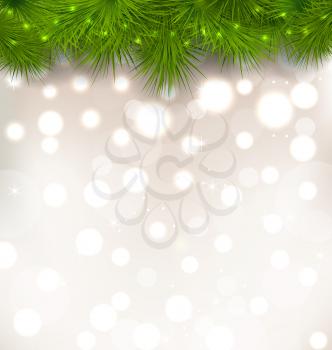 Illustration Christmas light background with realistic fir twigs - vector