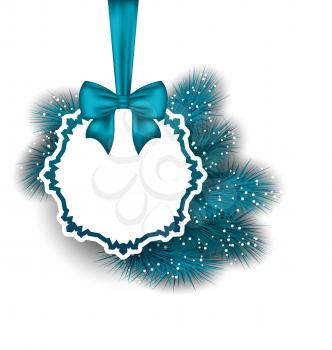 Illustration Xmas gift card with ribbon and fir branches - vector