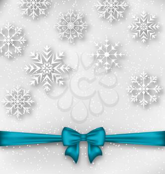 Illustration Christmas wrapping with bow ribbon and snowflakes - vector