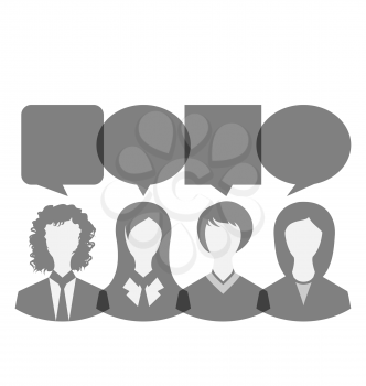 Illustration icons of business women with dialog speech bubbles, copy space for text - vector