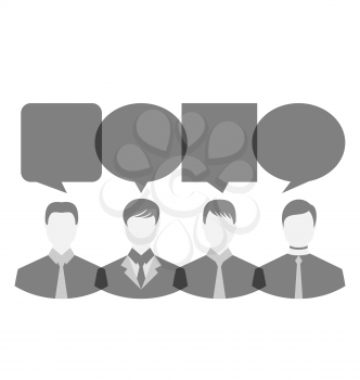 Illustration icons of businessmen with dialog speech bubbles, copy space for text - vector