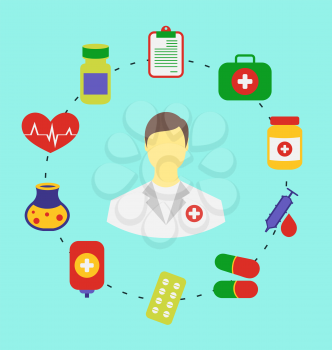 Illustration set flat medical icons for web design - vector