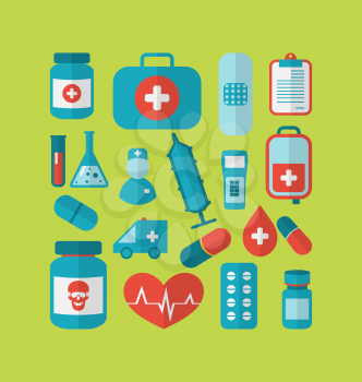 Illustration collection trendy flat medical icons - vector