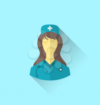 Illustration icon of medical nurse with shadow in modern flat design style - vector