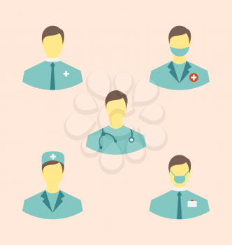 Illustration icons set of medical employees in modern flat design style - vector