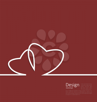 Laconic design of couple hearts for design card on Valentines Day cleaness line flat template with space for text - vector