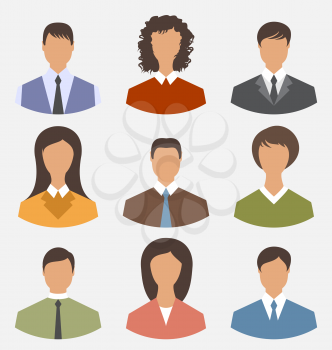 Illustration avatar set front portrait office employee business people for web design - vector
