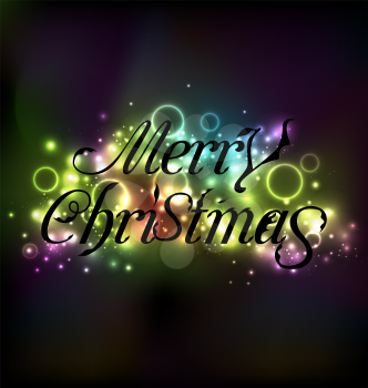 Illustration Merry Christmas floral text design, shimmering glowing background - vector 