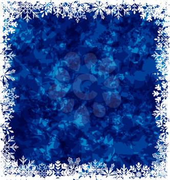 Illustration New Year grunge background, frame made in snowflakes - vector