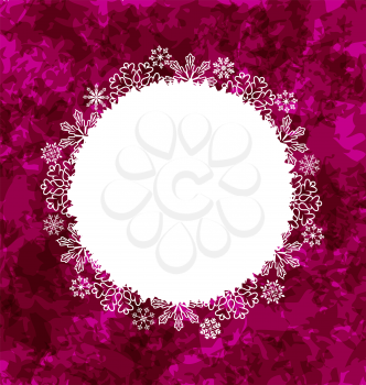 Illustration Christmas round frame made in snowflakes on grunge background - vector