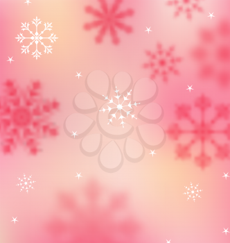 Illustration New Year pink wallpaper with snowflakes - vector